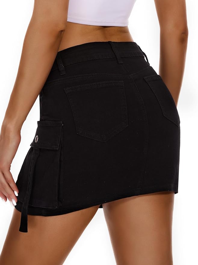 J.Corrine High Waisted Denim Cargo Skirt with Flap Pockets