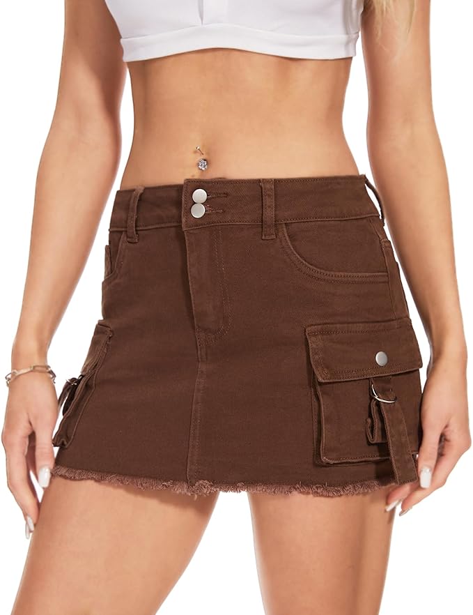 J.Corrine Low Waist Denim Cargo Skirt