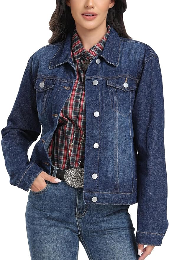 J.Corrine Vintage Stitched Denim Jacket Coats With Pockets