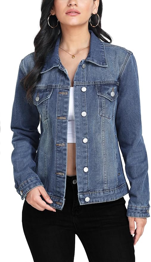 J.Corrine Vintage Stitched Denim Jacket Coats With Pockets