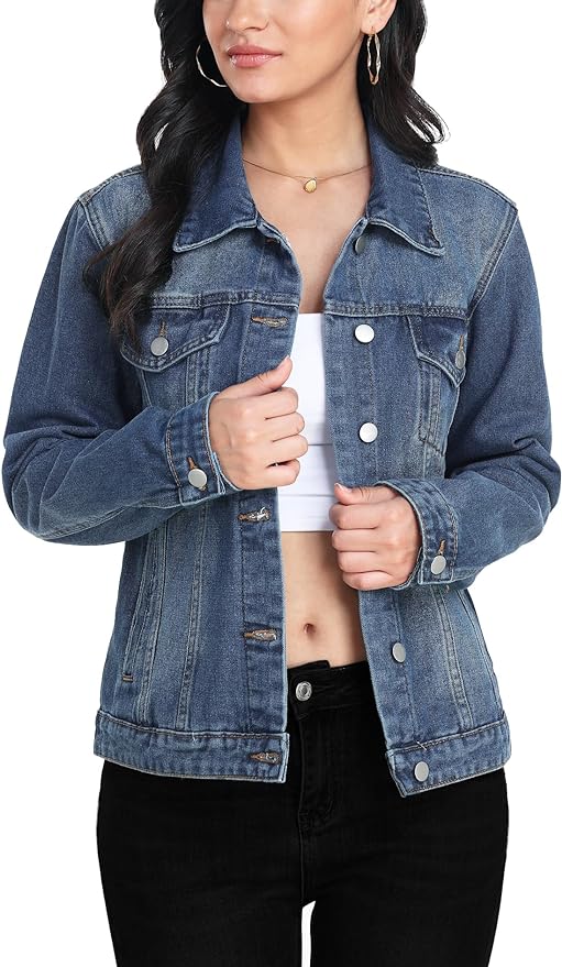 J.Corrine Vintage Stitched Denim Jacket Coats With Pockets