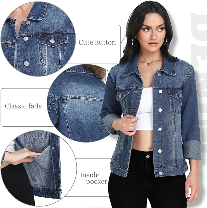 J.Corrine Vintage Stitched Denim Jacket Coats With Pockets
