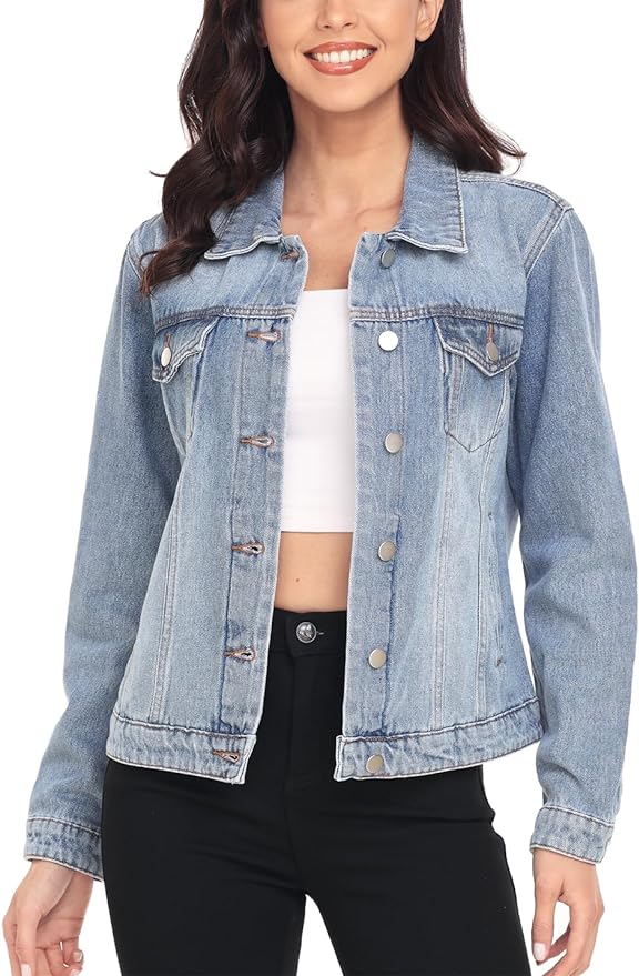 J.Corrine Vintage Stitched Denim Jacket Coats With Pockets