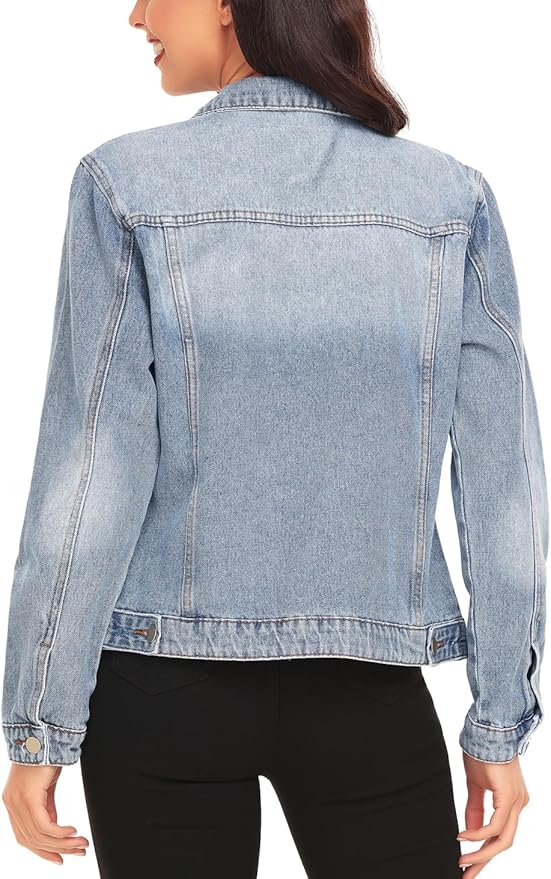 J.Corrine Vintage Stitched Denim Jacket Coats With Pockets