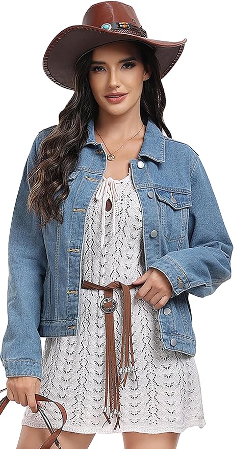 J.Corrine Vintage Stitched Denim Jacket Coats With Pockets