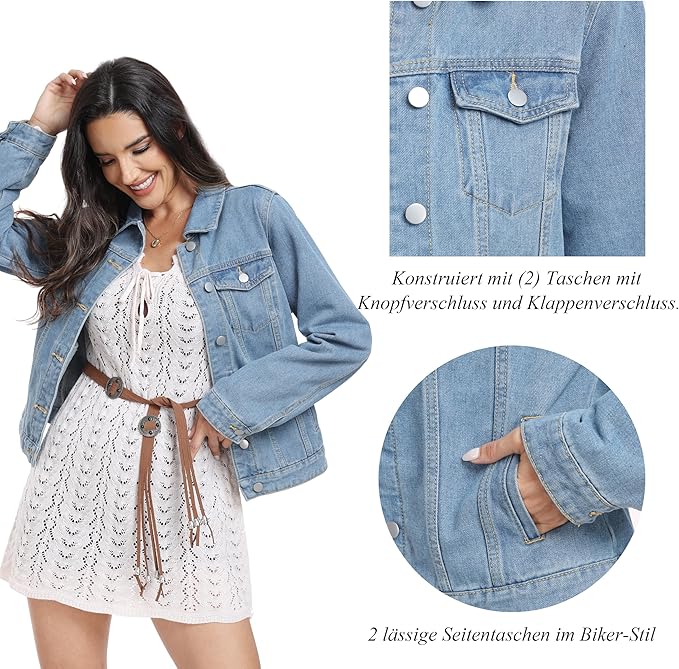J.Corrine Vintage Stitched Denim Jacket Coats With Pockets
