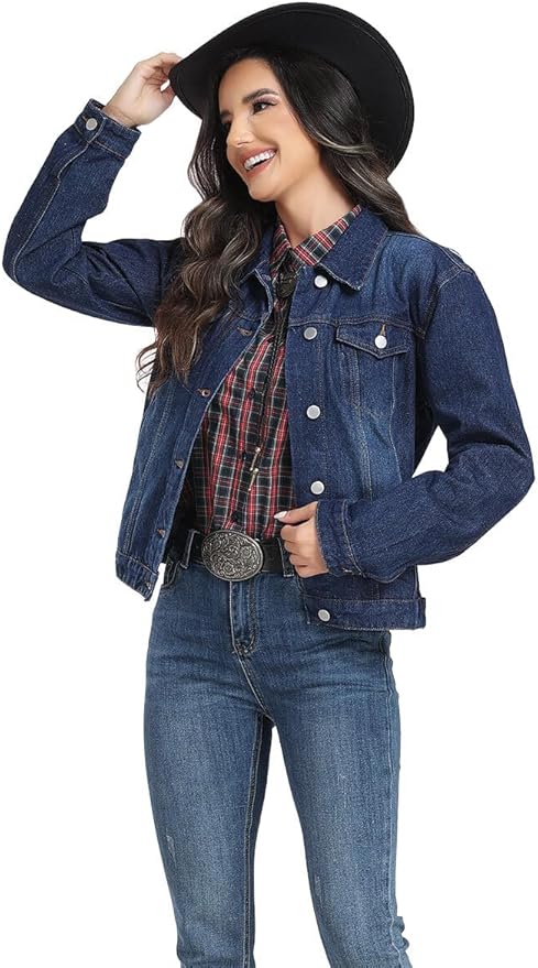 J.Corrine Vintage Stitched Denim Jacket Coats With Pockets