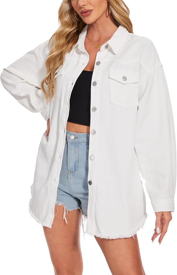 J.Corrine Oversized Frayed Hem Shacket