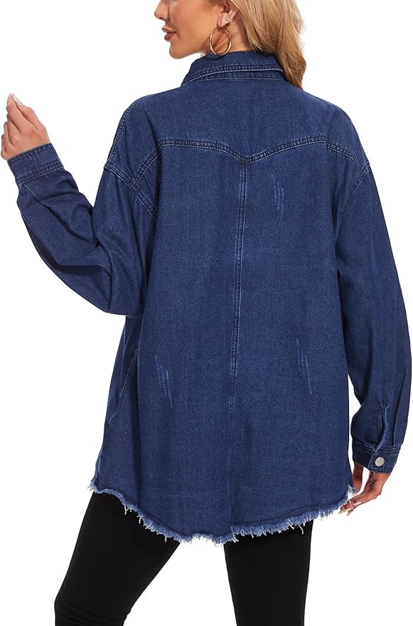 J.Corrine Oversized Frayed Hem Shacket