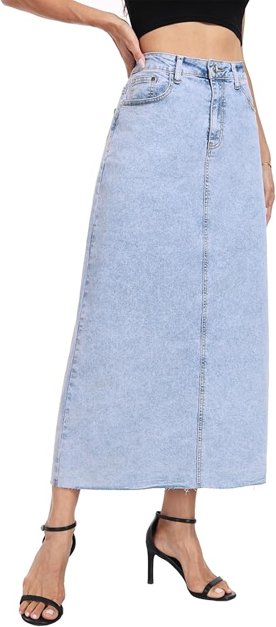 J.Corrine Frayed Long Denim Skirt