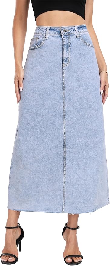 J.Corrine Frayed Long Denim Skirt