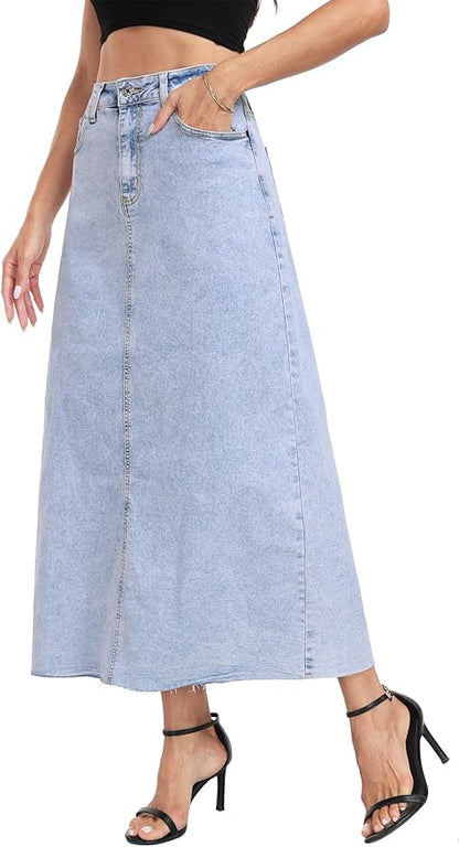 J.Corrine Frayed Long Denim Skirt