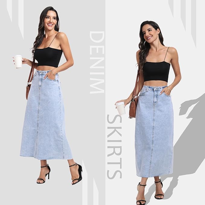 J.Corrine Frayed Long Denim Skirt