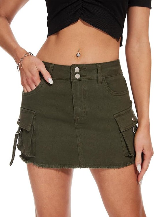 J.Corrine Low Waist Denim Cargo Skirt