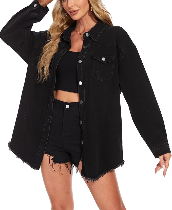 J.Corrine Oversized Frayed Hem Shacket