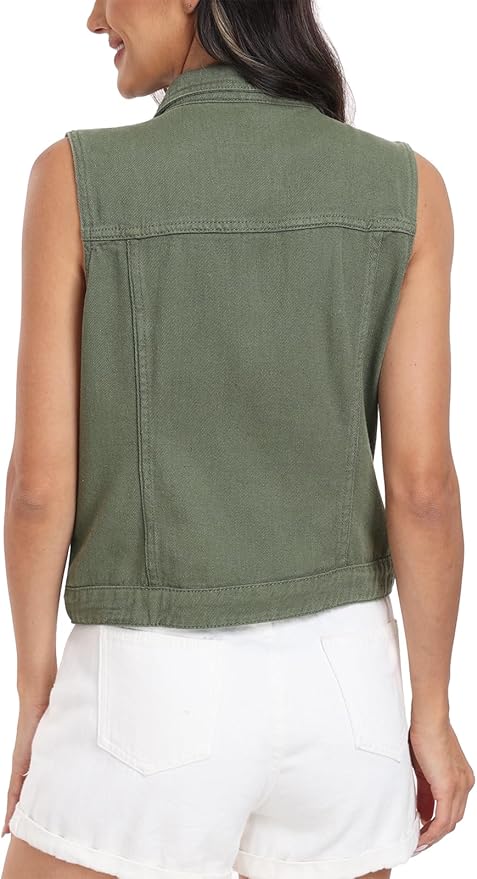 J.Corrine Denim Vests With Flap Pockets