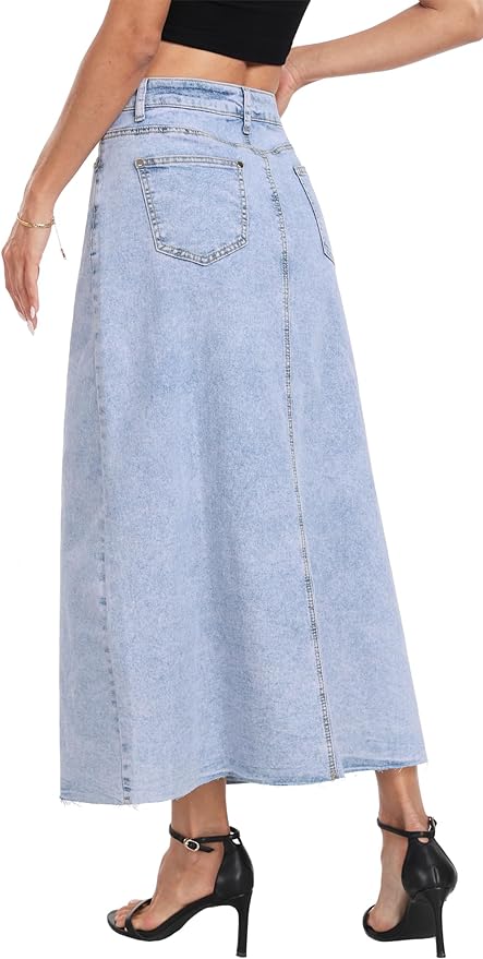 J.Corrine Frayed Long Denim Skirt