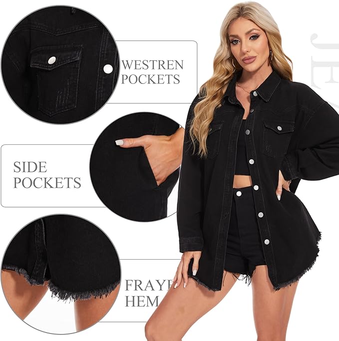 J.Corrine Oversized Frayed Hem Shacket