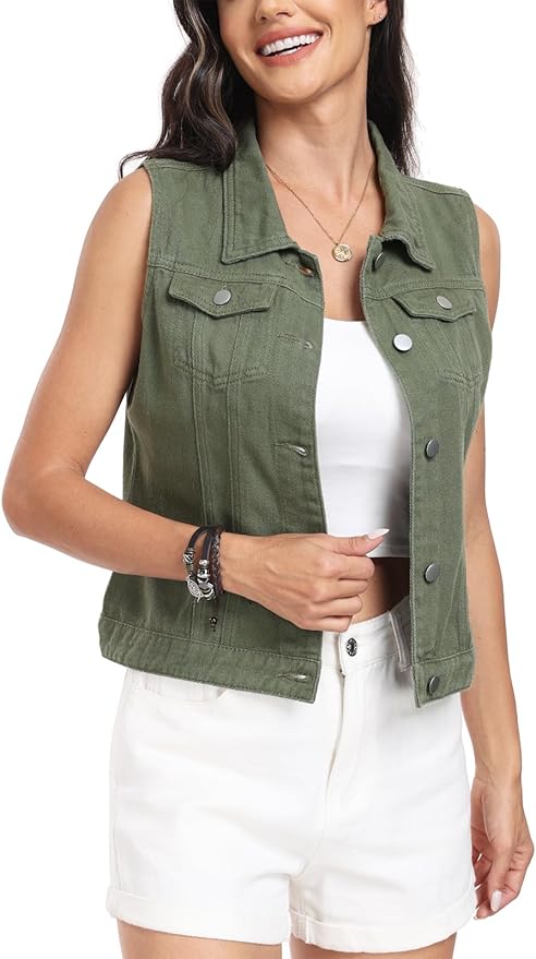 J.Corrine Denim Vests With Flap Pockets