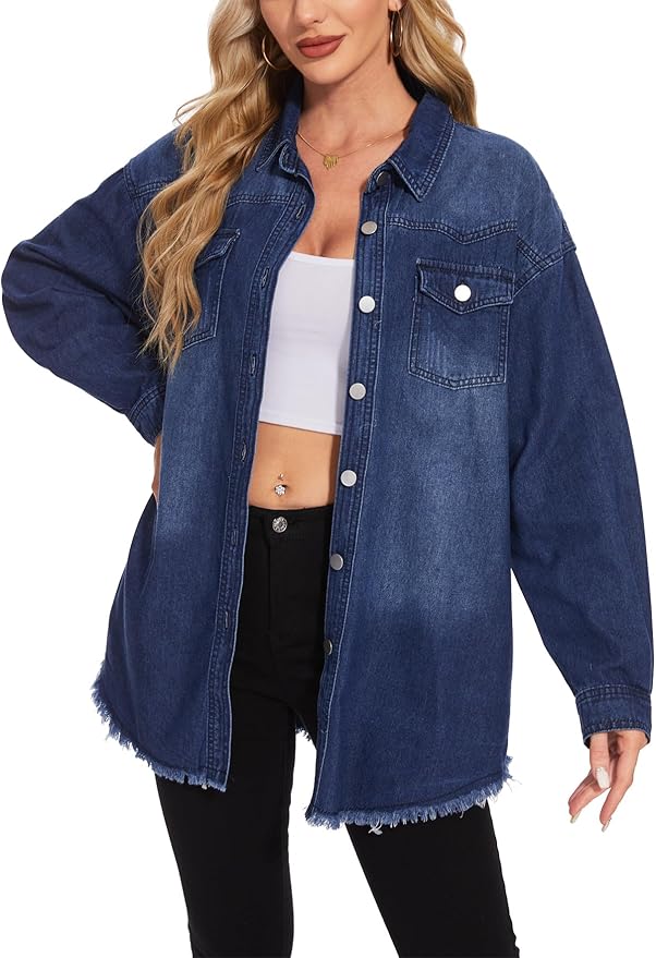 J.Corrine Oversized Frayed Hem Shacket