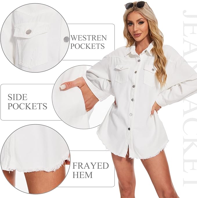 J.Corrine Oversized Frayed Hem Shacket