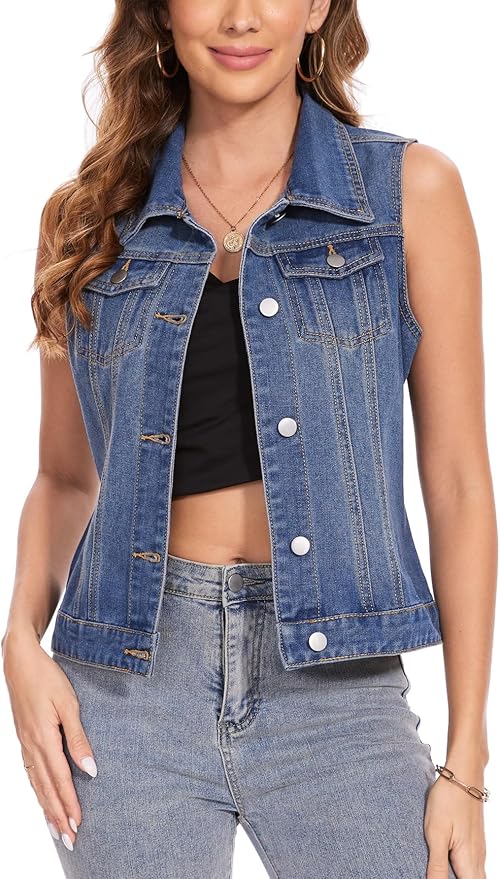 J.Corrine Denim Vests With Flap Pockets