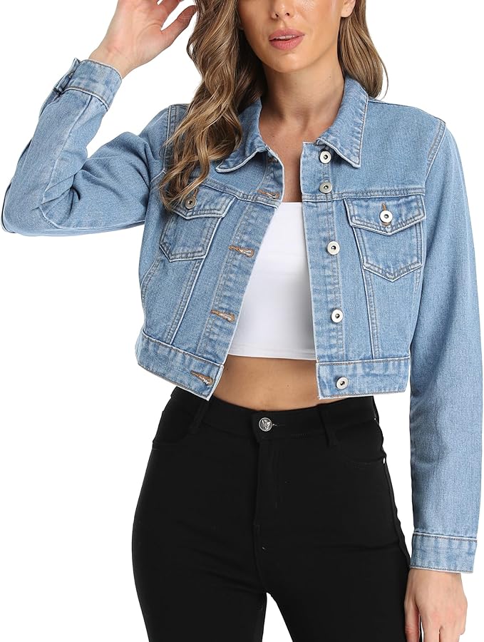 J.Corrine Cropped Denim Jacket with Pockets