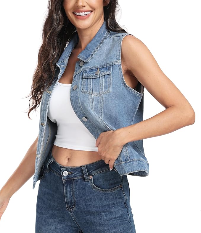 J.Corrine Denim Vests With Flap Pockets