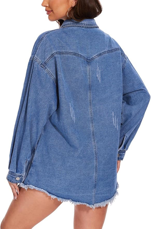 J.Corrine Oversized Frayed Hem Shacket