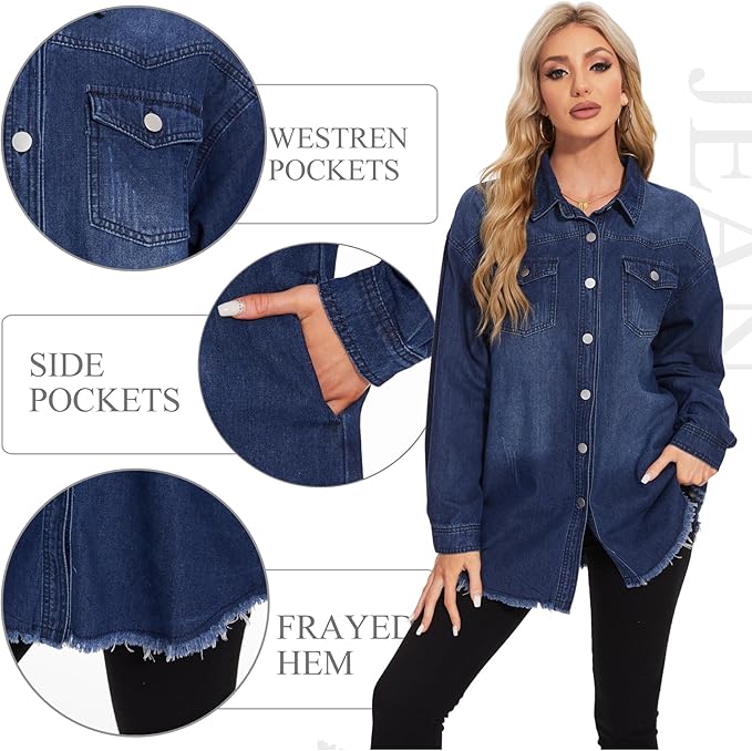 J.Corrine Oversized Frayed Hem Shacket