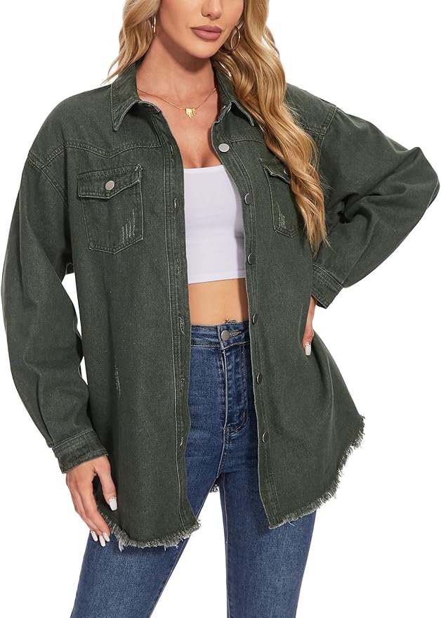 J.Corrine Oversized Frayed Hem Shacket