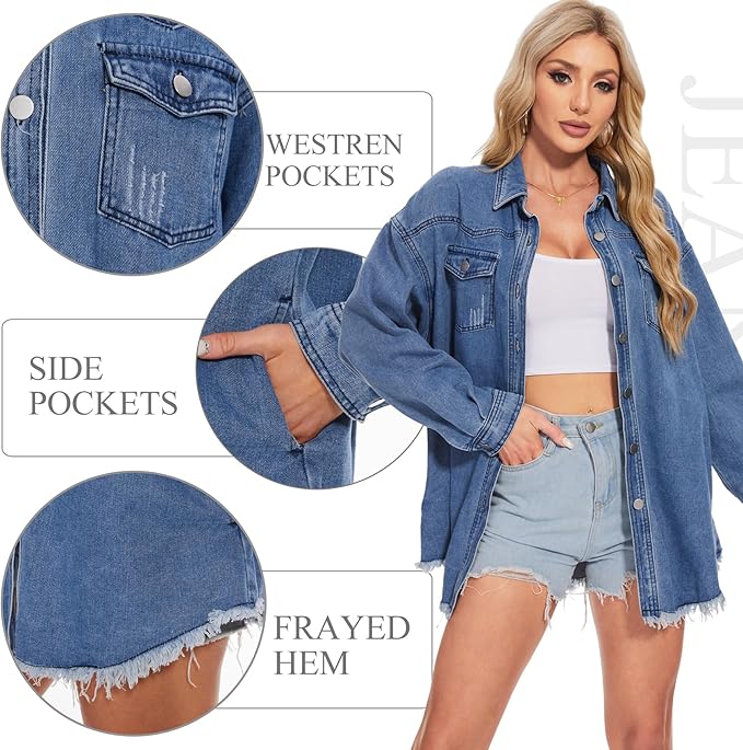 J.Corrine Oversized Frayed Hem Shacket