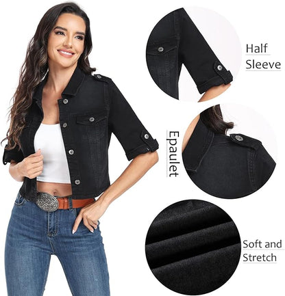 J.Corrine Stretch Cropped Half Sleeve Denim Jackets