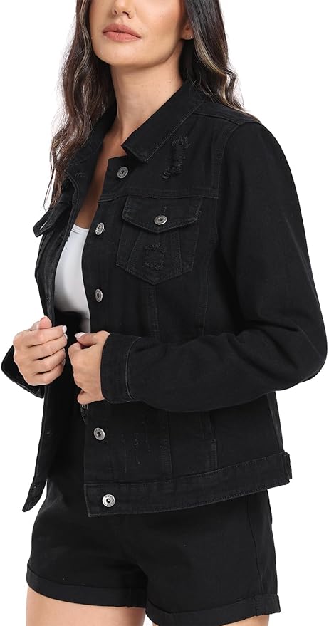 J.Corrine Vintage Ripped Denim Jacket Coats With Pockets