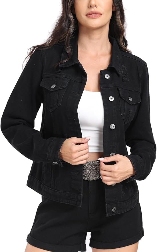 J.Corrine Vintage Ripped Denim Jacket Coats With Pockets