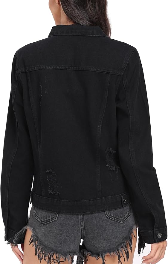 J.Corrine Vintage Ripped Denim Jacket Coats With Pockets