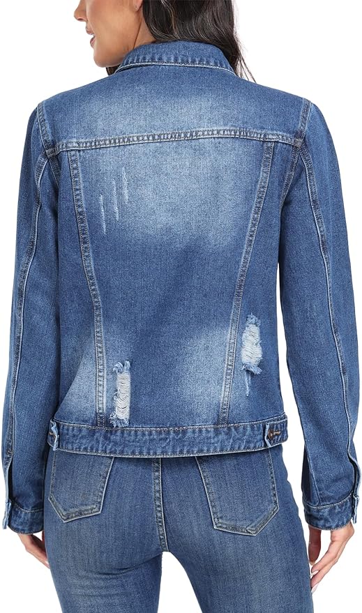 J.Corrine Vintage Ripped Denim Jacket Coats With Pockets