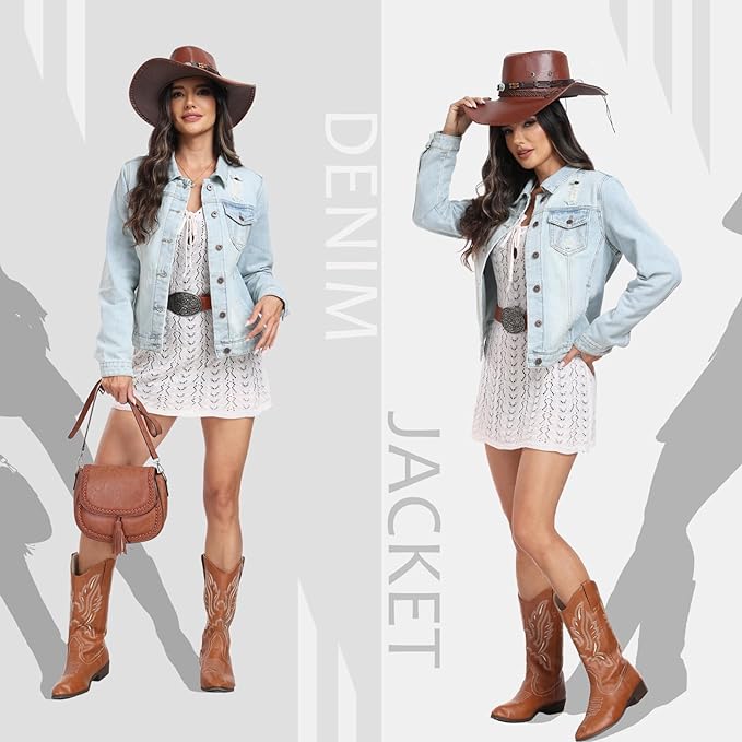 J.Corrine Vintage Ripped Denim Jacket Coats With Pockets