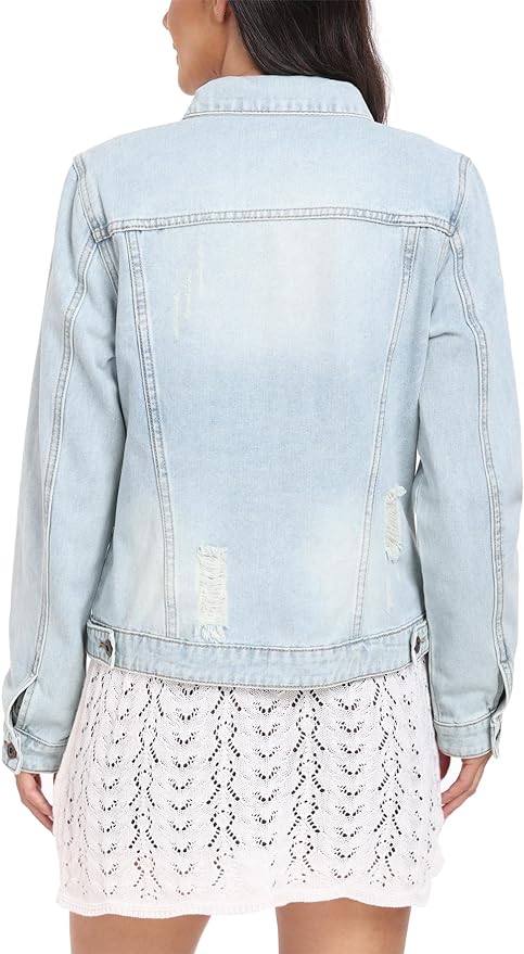 J.Corrine Vintage Ripped Denim Jacket Coats With Pockets