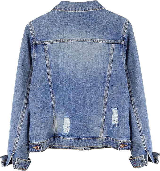 J.Corrine Vintage Ripped Denim Jacket Coats With Pockets
