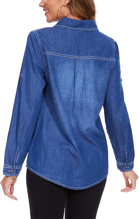 J.Corrine Boyfriend Long Sleeve Roll Up Oversized Denim Shirts